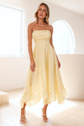 Visit The Moon Strapless Midi Dress Yellow