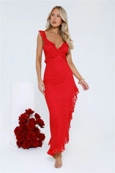 Enchanted By You Lace Midi Dress Red