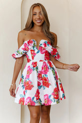 Velvet Rosé Off Shoulder Mini Dress White