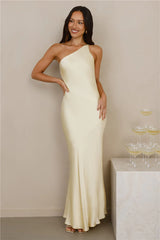 The Evangeline One Shoulder Satin Maxi Dress Yellow