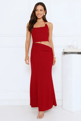 Elegant Edge Halter Maxi Dress Maroon