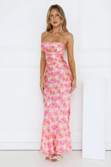 Twilight Tea Parties Satin Maxi Dress Pink
