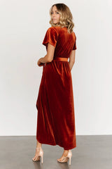 Nadine Velvet Midi Dress | Rust