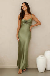 Ultimate Style Satin Maxi Dress Green
