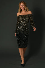 Eclipse Sequin Midi Dress | Black + Gold