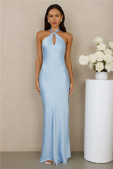 The Delilah Satin Halter Maxi Dress Blue
