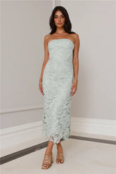 Timeless Classic Strapless Lace Maxi Dress Sage