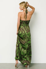 Norah Halter Dress | Brown + Green Print