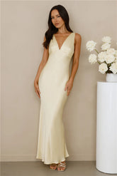 The Isabeau Satin Maxi Dress Yellow