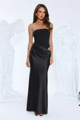 Elevated Simplicity Strapless Satin Maxi Dress Black