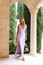 The Loretta Cowl Satin Maxi Dress Lilac
