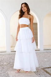 Two Becomes One Frill Maxi Skirt White
