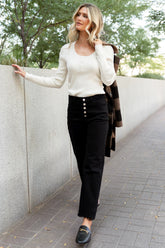 Leo Ribbed Henley Top | Ivory