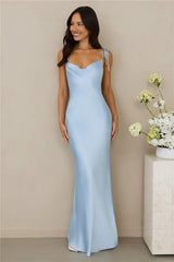 The Penelope Cowl Satin Maxi Dress Blue
