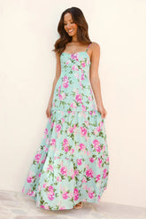 Wildflower Whimsy Satin Maxi Dress Green