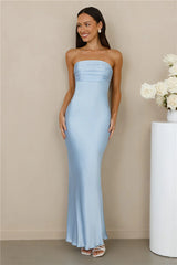 The Seraphina Strapless Satin Maxi Dress Blue