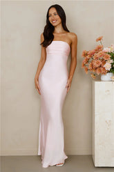 The Seraphina Strapless Satin Maxi Dress Pink