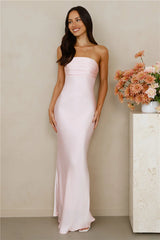 The Seraphina Strapless Satin Maxi Dress Pink
