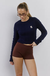 The Exclusive Cable Knit Rose Sweater Navy