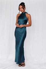 The Cleo Halter Satin Maxi Dress Teal