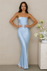The Felicity Strapless Satin Maxi Dress Blue