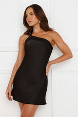 Big Cities One Shoulder Satin Mini Dress Black