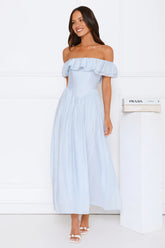 Twilight Sonata Off Shoulder Maxi Dress Blue