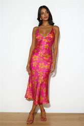 Florals On My Mind Satin Maxi Dress Pink