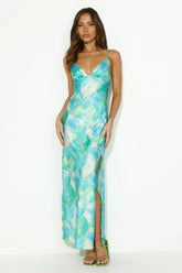 Titles Of You Satin Maxi Dress Green