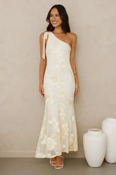 Glossy Girl One Shoulder Mesh Maxi Dress Yellow