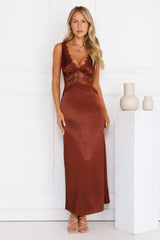 That Girl Theory Satin Maxi Dress Brown
