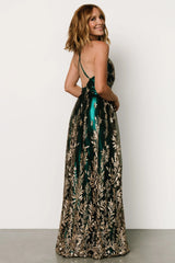 Eirena Sparkle Gown | Emerald + Rose Gold