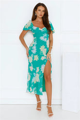 Floral Vines Midi Dress Green