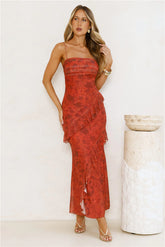 Gilded Muse Mesh Maxi Dress Red