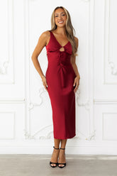 Dreamscape Diaries Satin Midi Dress Red