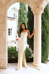 The Violetta Satin Maxi Dress Yellow