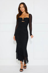 Dreamy Collection Mesh Long Sleeve Maxi Dress Black