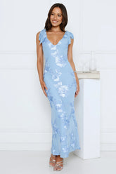 Golden Doll Mesh Maxi Dress Blue