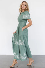 Kennedy Embroidered Maxi Dress | Dark Sage
