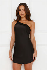 Big Cities One Shoulder Satin Mini Dress Black