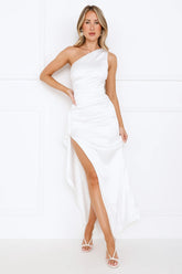Extra Special One Shoulder Satin Maxi Dress White