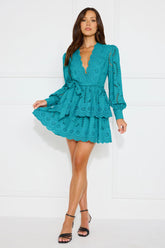 Elevated Experience Embroidered Long Sleeve Mini Dress Teal