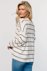 Houston Relaxed Sweater Top | Ivory Stripe