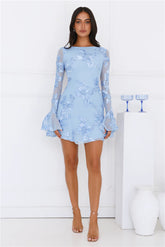 Elodie Long Sleeve Mesh Mini Dress Blue