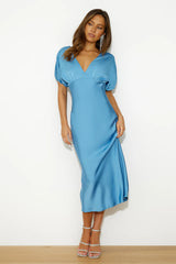 Wedding To Attend Satin Maxi Dress Blue