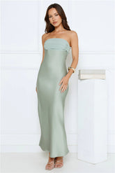 Every Love Song Satin Strapless Maxi Dress Sage