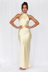The Cleo Halter Satin Maxi Dress Yellow
