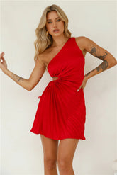 Full Of Wonder One Shoulder Mini Dress Red