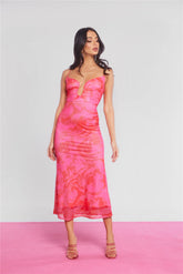 Wine And Dine Me Mesh Midi Dress Pink