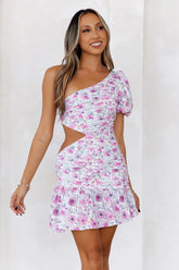 Glistens With Confidence One Shoulder Mini Dress Pink